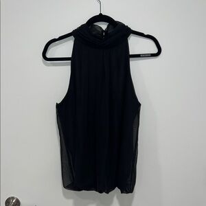 Black Sleeveless Tank Top with Mandarin Collar